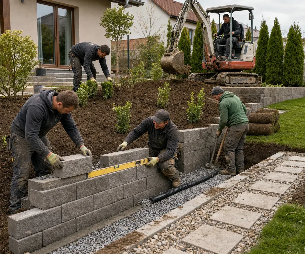 Kert és támfal kialakítás – megvalósult építési projekt